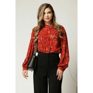 Bluza lejera rosie din viscoza cu imprimeu floral si nasturi pe bust imagine