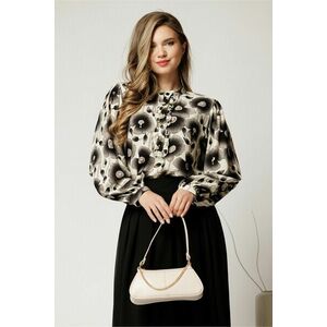 Bluza lejera alba din viscoza cu flori gri si nasturi pe bust imagine