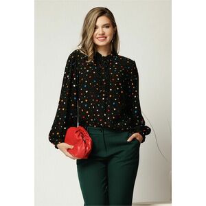 Bluza lejera neagra cu picatele colorate din viscoza cu nasturi pe bust imagine