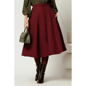 Fusta DY Fashion midi bordo cu nasturi si curea in talie imagine