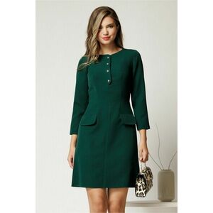 Rochie midi din stofa verde cu nasturi la decolteu imagine