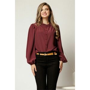 Camasa DY Fashion burgundy din voal plin cu guler incretit imagine