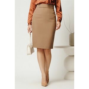Fusta DY Fashion camel conica cu nasturi perla la talie imagine