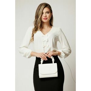 Bluza DY Fashion alba office din voal plin cu funde pe bust imagine