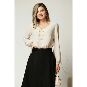 Bluza DY Fashion crem office din voal plin cu funde pe bust imagine