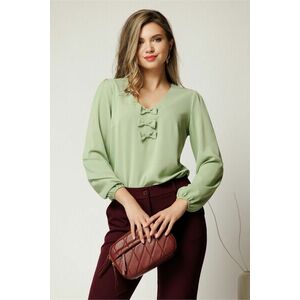Bluza DY Fashion verde mint office din voal plin cu funde pe bust imagine