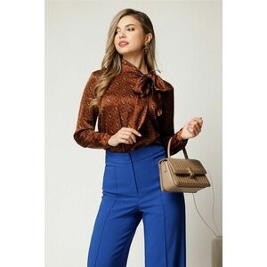 Bluza eleganta maro cu imprimeuri caramizii din satin imagine