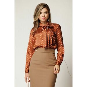 Bluza eleganta maro cu buline cu guler tip esarfa din satin imagine