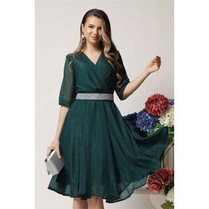 Rochie DY Fashion eleganta din voal verde inchis cu fir stralucitor si cordon imagine