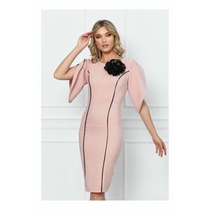 Rochie LaDonna roz cu benzi negre si accesoriu floare maxi imagine