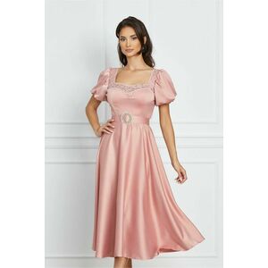 Rochie Beatrice roz cu aplicatii din strasuri la bust si curea in talie imagine