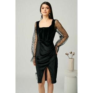 Rochie eleganta din catifea neagra cu maneci din tull cu buline imagine