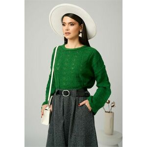 Bluza casual din tricot verde cu decupaje imagine