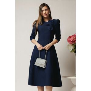 Rochie office din stofa bleumarin cu funda la bust imagine