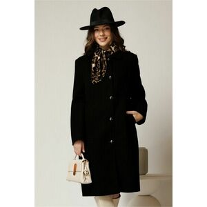 Palton negru lung matlasat din lana imagine