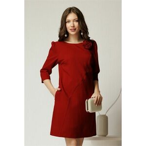 Rochie office din stofa bordo cu floare pe umar imagine