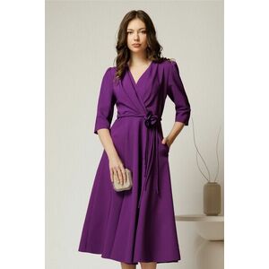 Rochie midi mov din stofa in clos cu floare in talie imagine