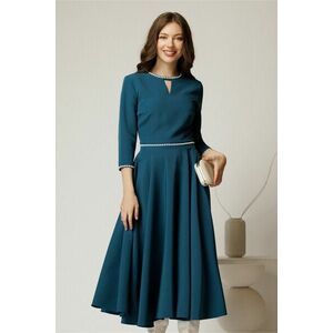 Rochie DY Fashion midi turcoaz eleganta cu perle in talie si la decolteu imagine