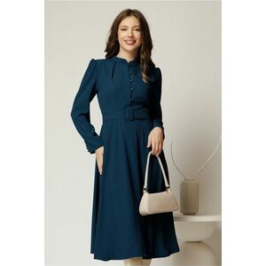 Rochie DY Fashion indiggo din triplu voal cu nasturi pe bust si curea in talie imagine