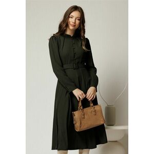 Rochie DY Fashion kaki din triplu voal cu nasturi pe bust si curea in talie imagine