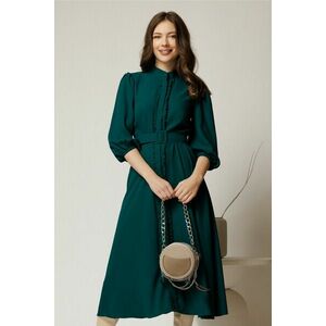 Rochie DY Fashion midi turcoaz cu maneci bufante si curea in talie imagine
