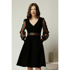 Rochie Adria neagra cu maneci lungi cu broderie imagine