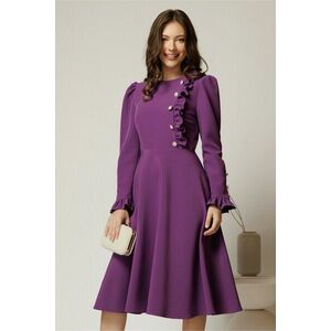 Rochie DY Fashion midi mov cu nasturi si volanase la bust imagine