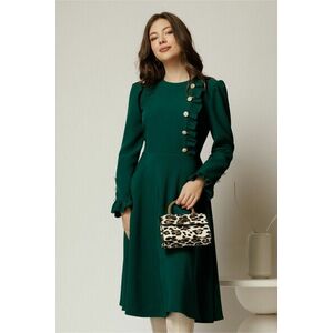 Rochie DY Fashion midi verde cu nasturi si volanase la bust imagine