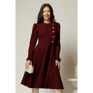 Rochie DY Fashion midi bordo cu nasturi si volanase la bust imagine
