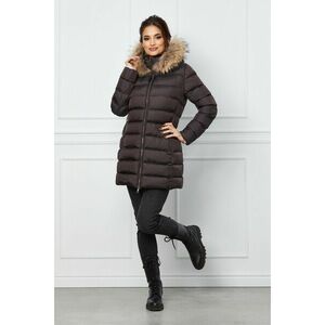 Geaca maro inchis cu blanita naturala la gluga imagine