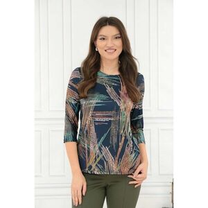 Bluza bleumarin cu print geometric si insertii aurii imagine