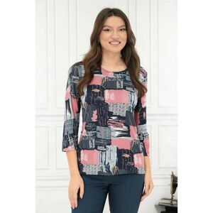 Bluza bleumarin cu print abstract roz-bleu imagine