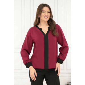 Bluza bordo cu insertii negre la decolteu si mansete imagine