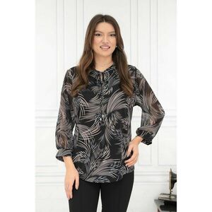 Bluza neagra cu print abstract bej si fundita decorativa imagine