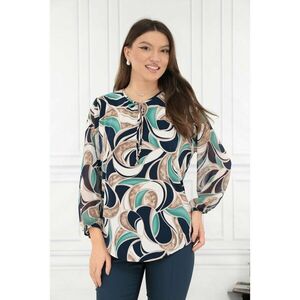 Bluza cu print abstract vernil-bej si fundita decorativa imagine