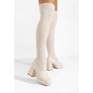 Cizme lungi cu toc gros Amarilla bej imagine