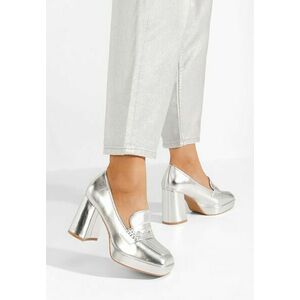 Mocasini cu toc Alidia argintii imagine