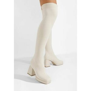 Cizme lungi cu toc gros Roesia bej imagine