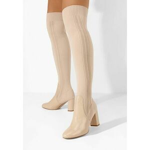 Cizme lungi cu toc gros Marotta bej imagine