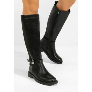 Cizme lungi fara toc Cevina negre imagine