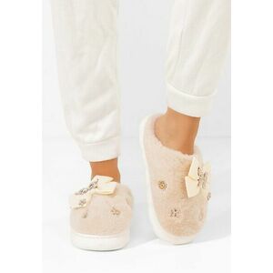 Papuci de casa pufosi Solenis bej imagine