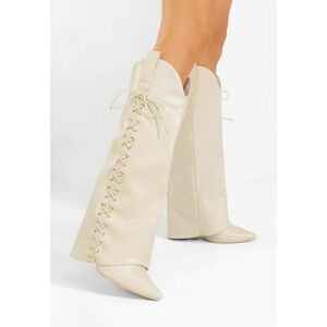 Cizme cu toc gros Virena bej imagine