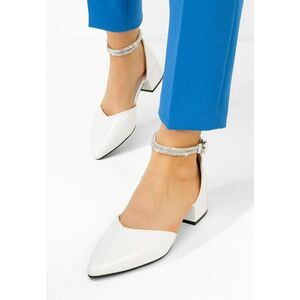 Pantofi cu toc gros Floryda albi imagine