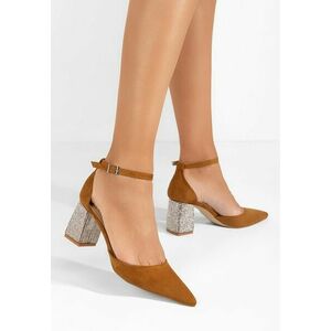 Pantofi cu toc gros Ivette camel imagine