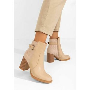 Botine cu toc gros Claudette bej imagine