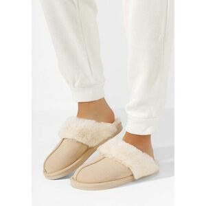 Papuci de casa pufosi Arielle bej imagine