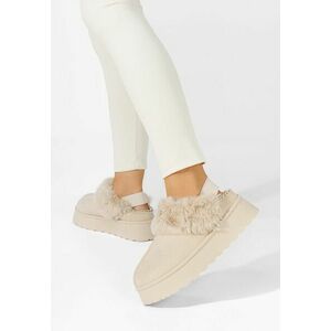 Papuci de casa pufosi Nelly bej imagine