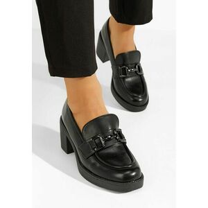 Mocasini cu toc Odilia negri imagine
