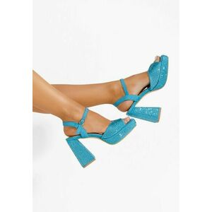 Sandale cu toc gros Sayra albastre imagine