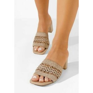 Papuci cu toc gros Meteia kaki imagine